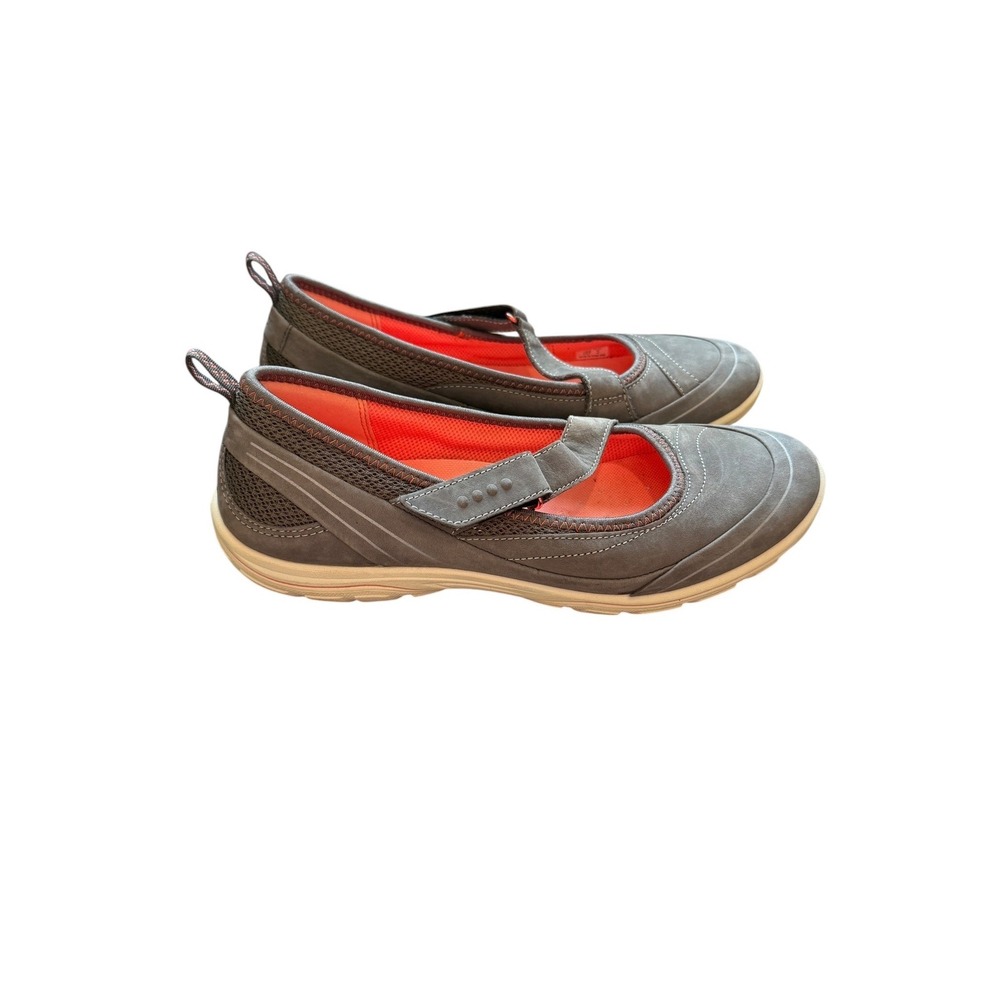 ECCO Mary Jane Sneakers Womens 38 Gray Coral Nubuck Mesh Walking Sport Flats